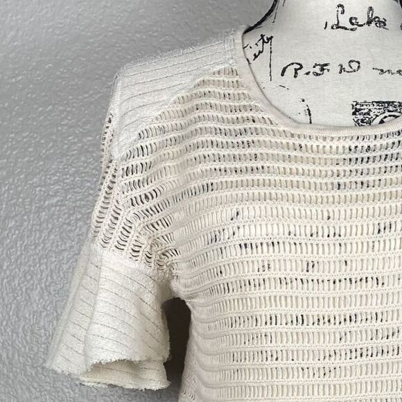 Free People Sz L Babes Only Short-Sleeve T-Shirt Crochet Ivory Knit Flutter - Picture 2 of 9